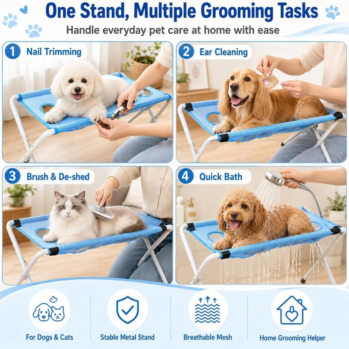 Krallen-Ruhe Pflegehängematte mit faltbarem Ständer für Hunde und Katzen – Produktbild 3 von 7