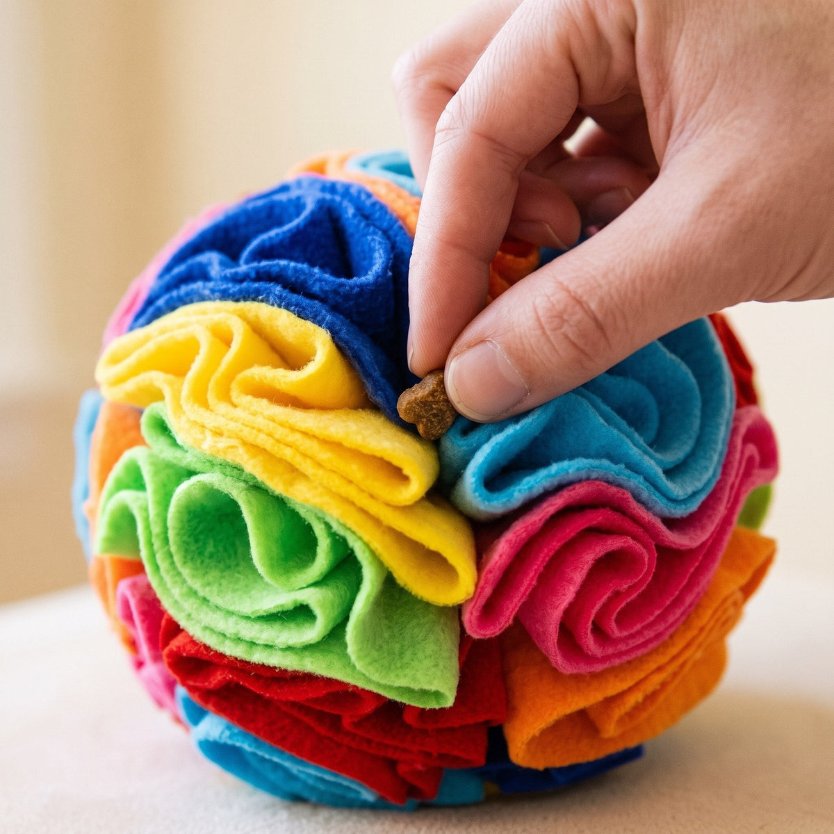 Detail der Fleece-Lagen des Schnüffelballs